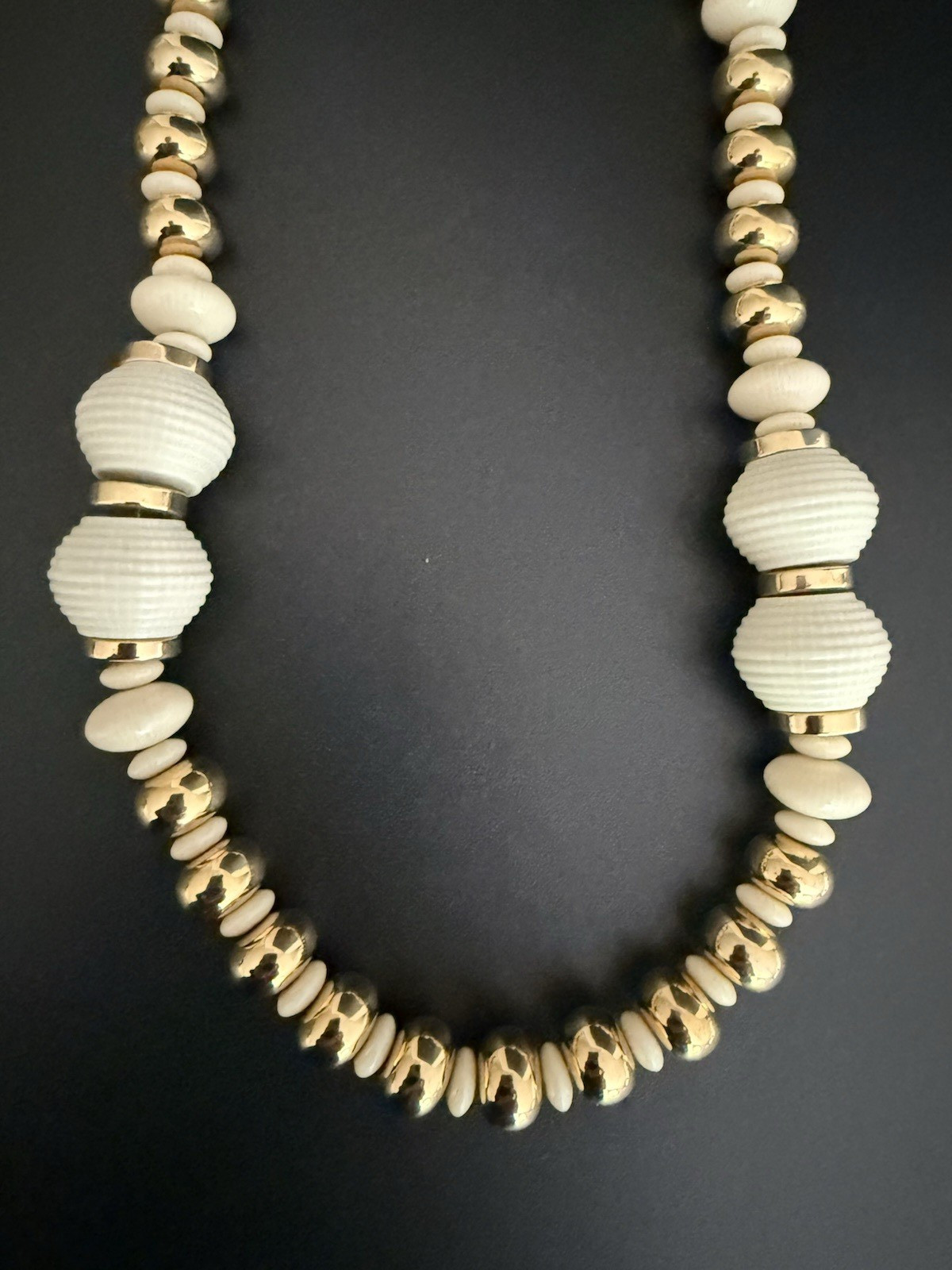 Vintage Napier Gold Ivory Beads Necklace 28″