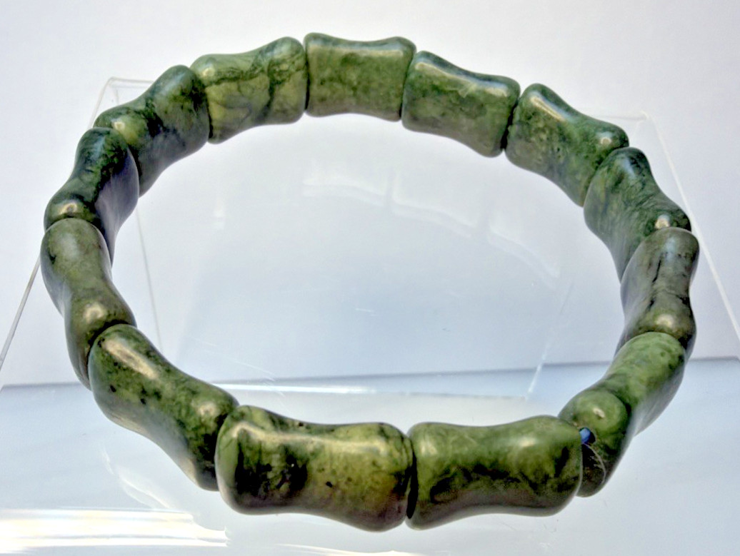 Natural Nephrite Jade Serpentine Stretch Bracelet Good Luck Bamboo Bone Read