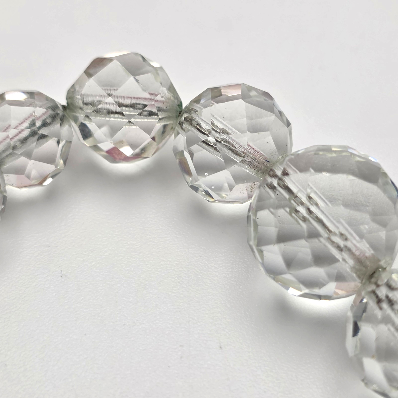 Vintage Clear Faceted Crystal Graduated Rondelle Necklace Silver Tone 18 In