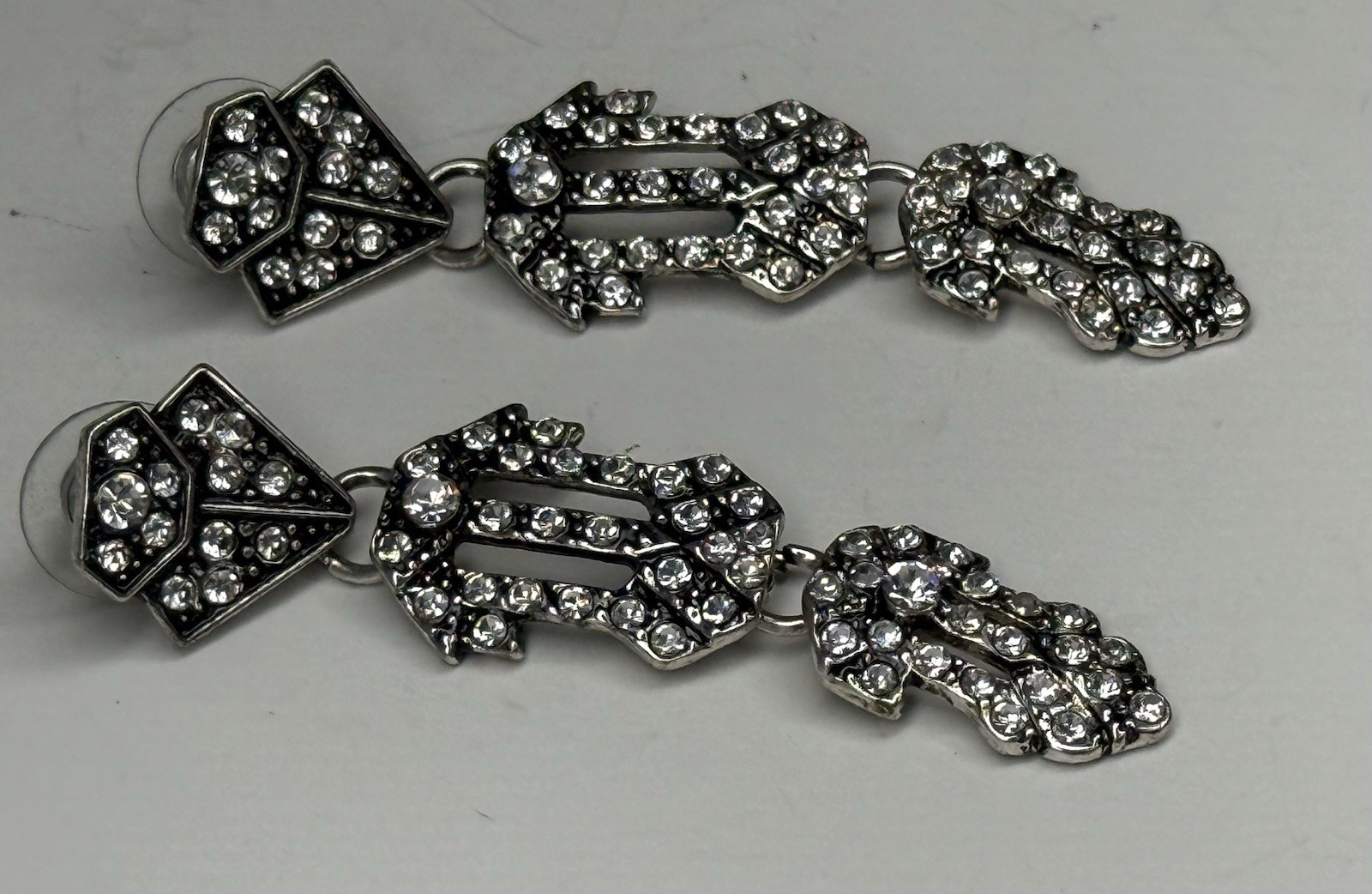 Vintage Art Deco Flapper Rhinestone Earrings Dangle Drop Pierced Gatsby Style