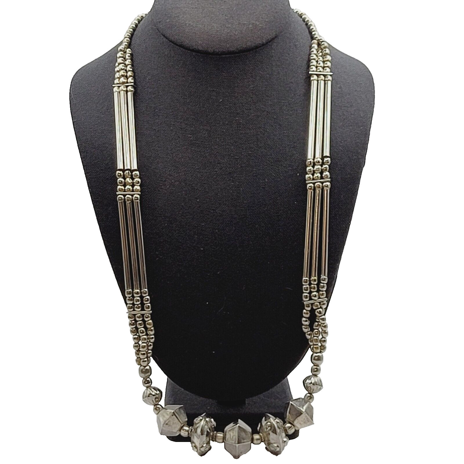 Unique Style Native Brutalist Industrial Silver Tone Metal Vtg Necklace 29 Inch