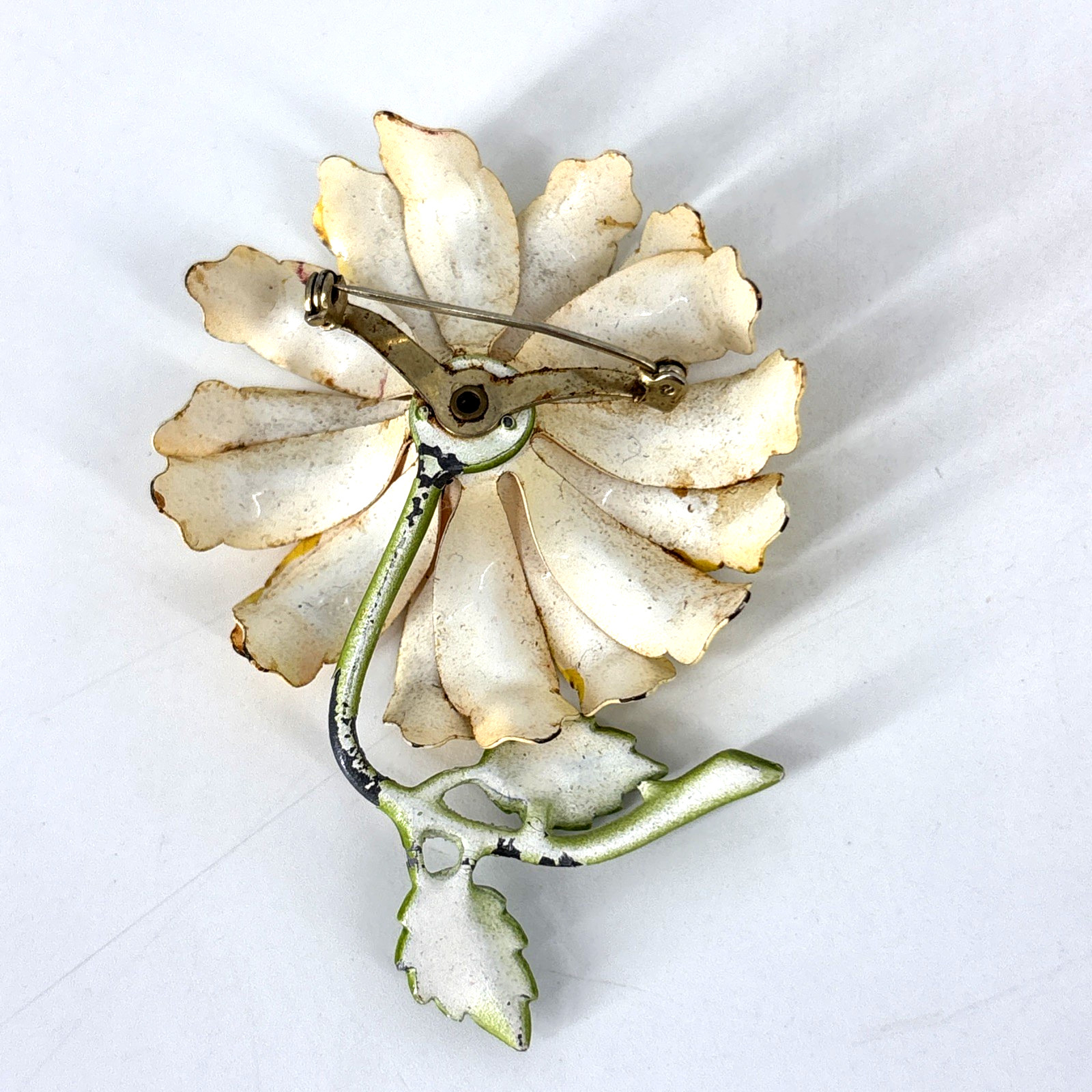Lot of 2 Vtg Enamel Stem Flowers Brooch Pins Daisy Original By Robert