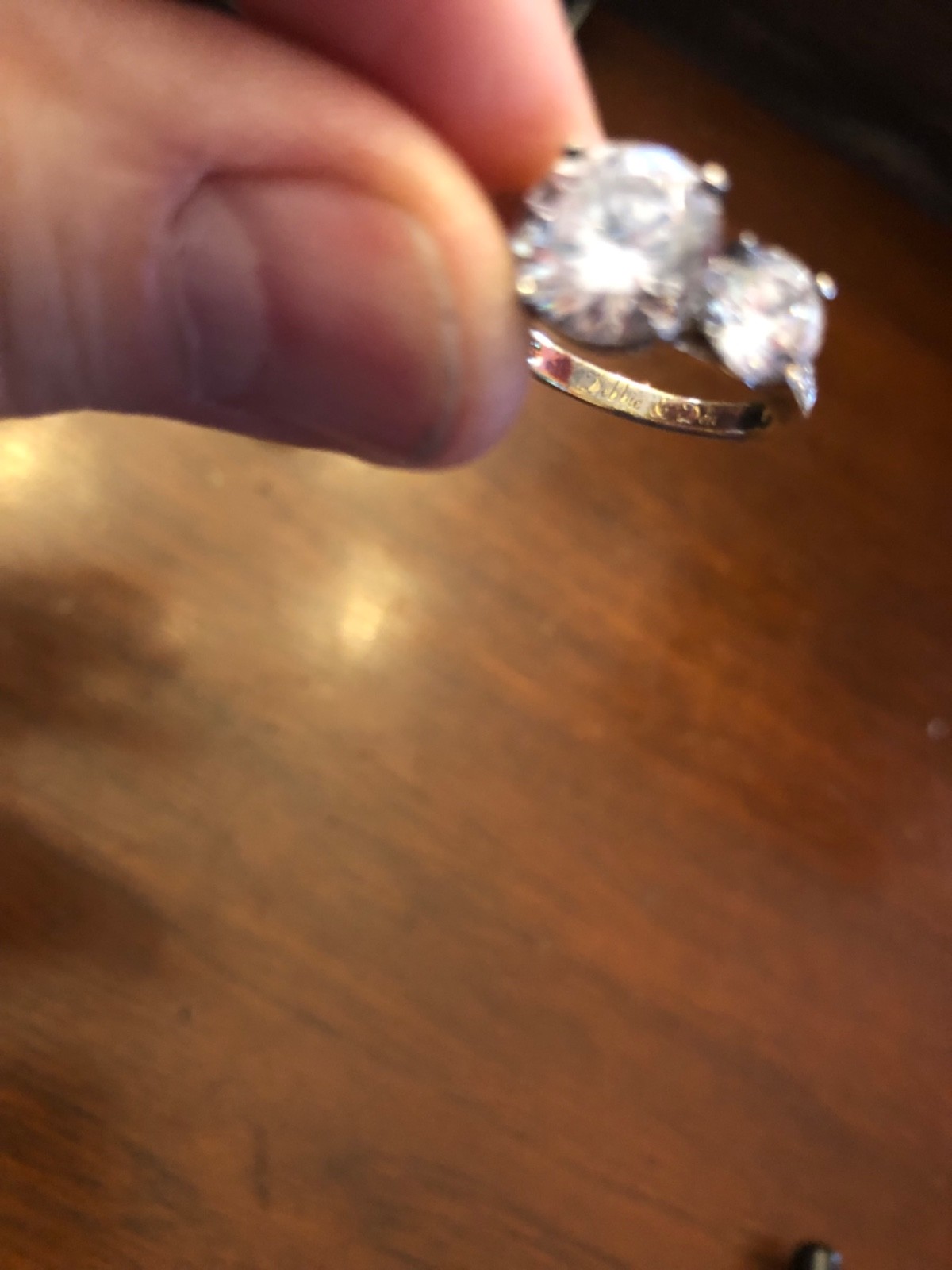 Engagement ring band gold tone 3 stone glass estate vintage 5 carat TW
