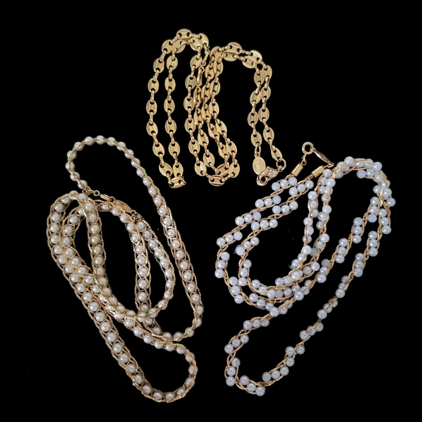 Vintage Napier Necklace Lot Of 3 Different Gold-Tone Approximately 24″ Necklaces