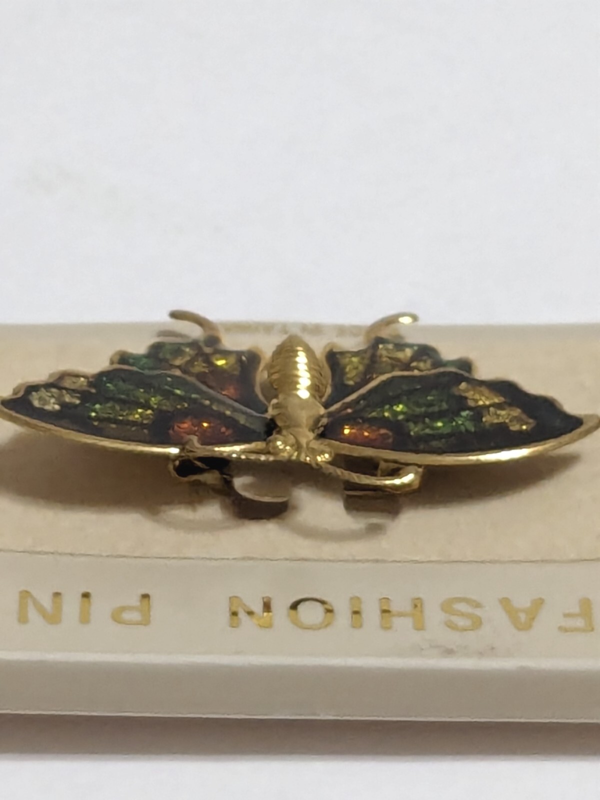Gold Tone Multi Colored Butterfly Brooch. New. Gold, Brown & Green With Glitter