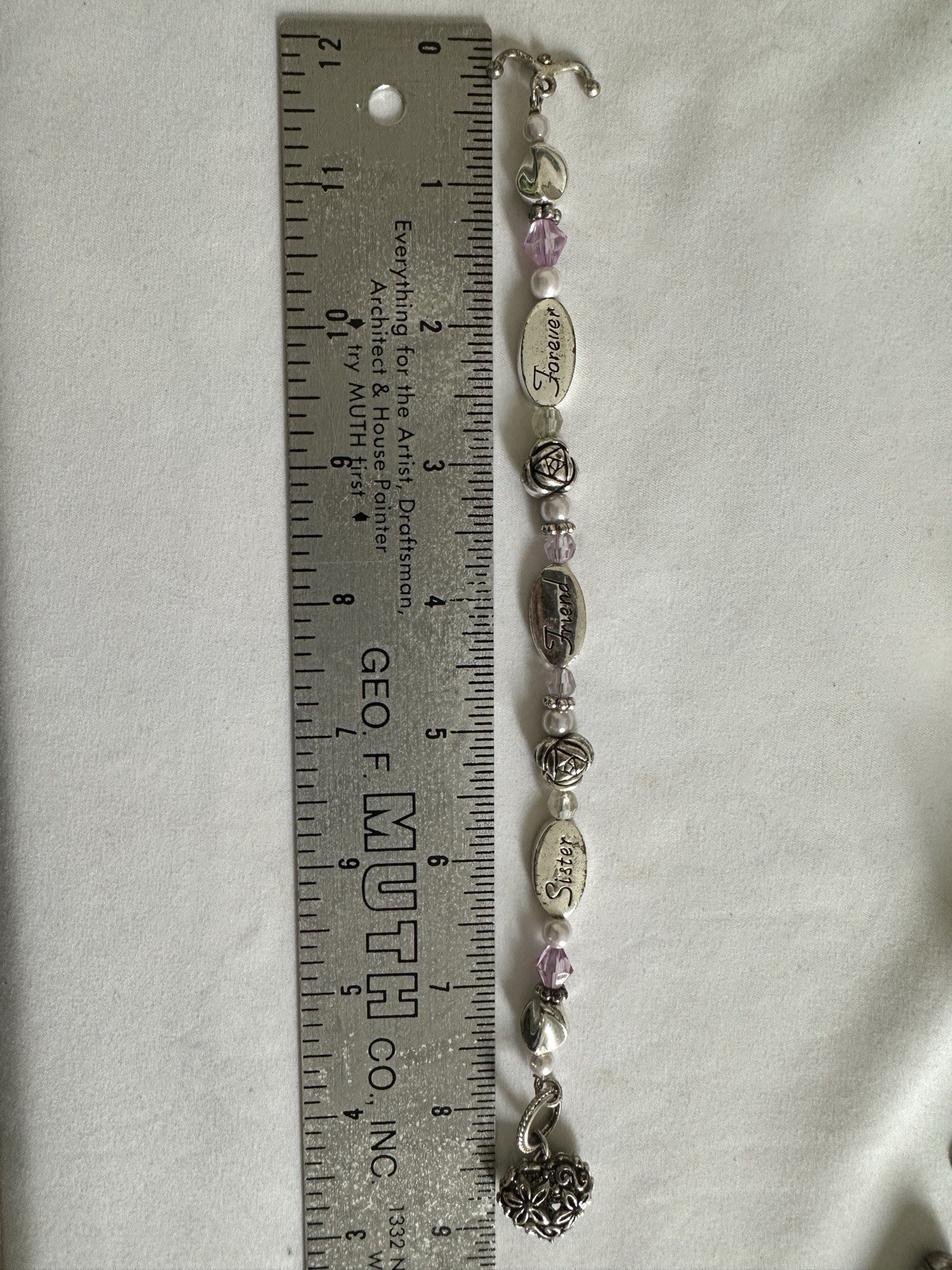 Vtg Sister Friend Forever Bracelet Faux Pearl Floral Filigree Heart Charm Rose