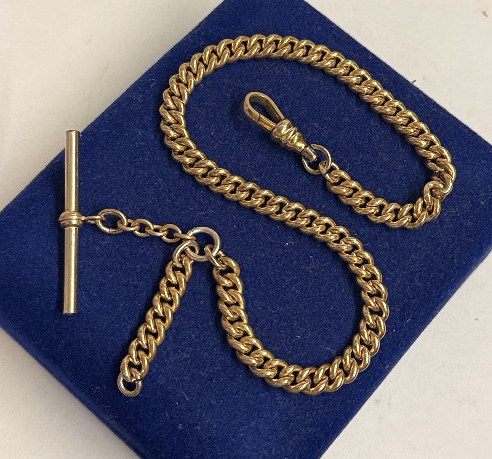 CHUNKY! 23g Gold filled fob victorian Vtg Gf 11.5” Cuban Curb Chain T Bar 5.5mm