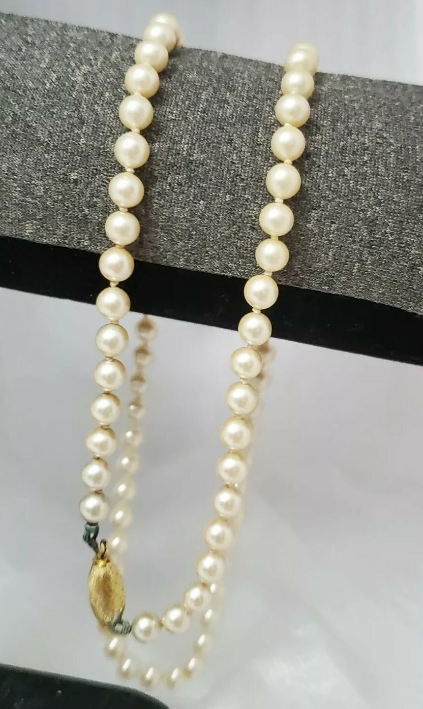 Vintage Hand Knot Ivory Creamy Glass Faux Pearl Single Strand 24 Inch Necklace