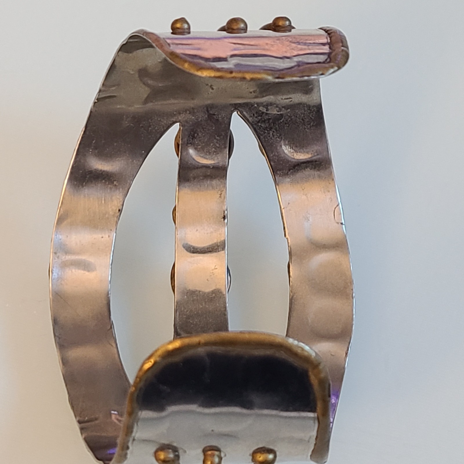 VTG Brutalist Mixed Metal Cuff Bracelet 2″ Wide Artisan Multi-Gem Statement