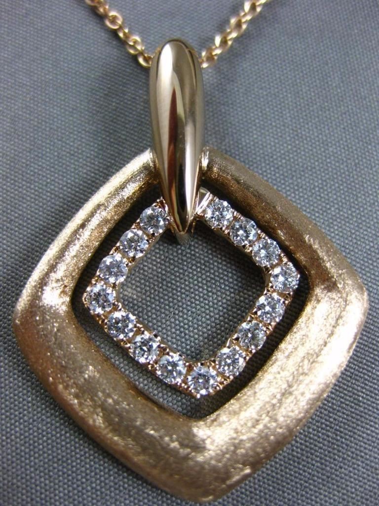 ESTATE LARGE .44CT DIAMOND 18K ROSE GOLD MATTE & SHINY DOUBLE SQUARE FUN PENDANT