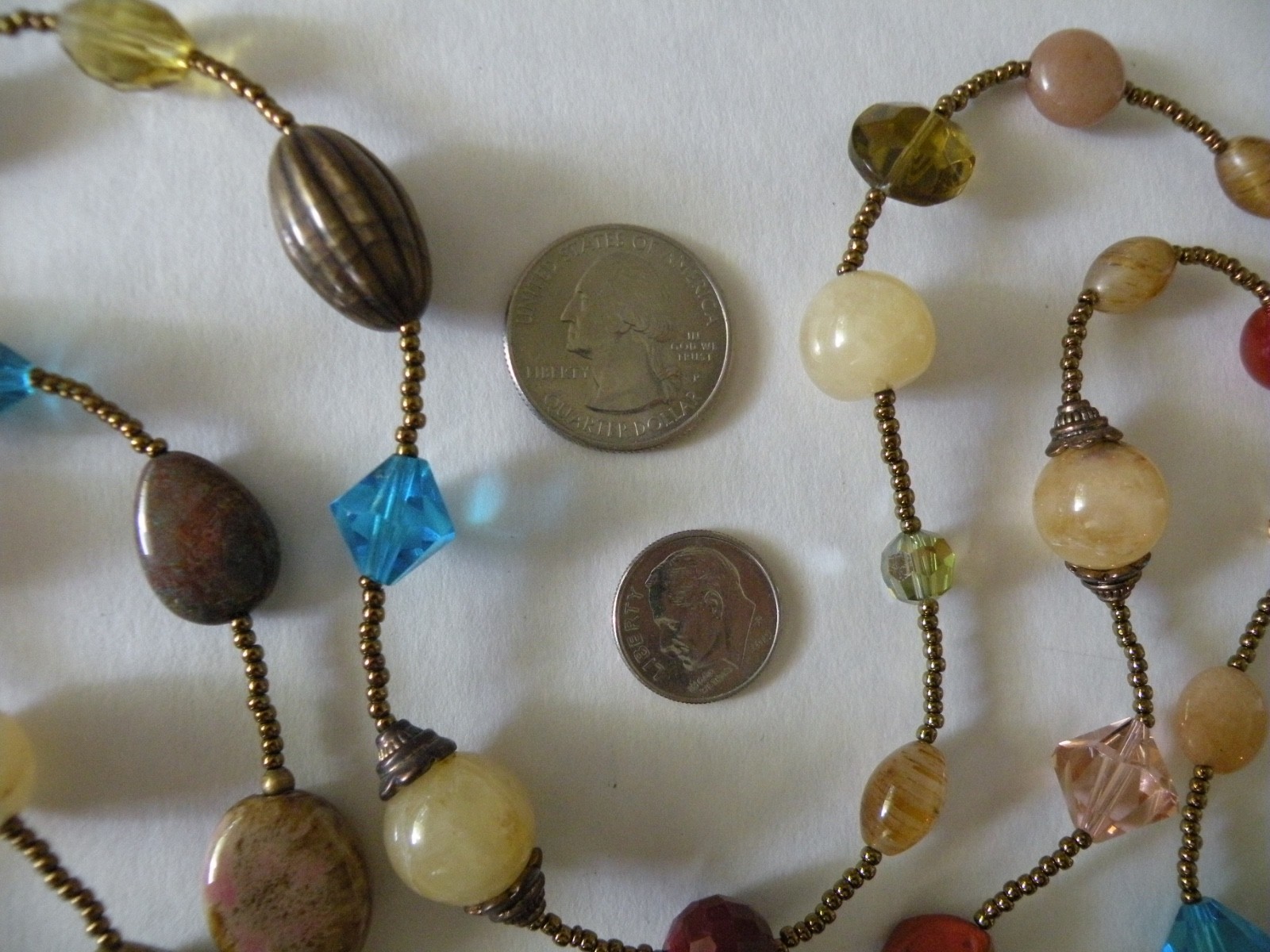 Vintage Multicolor Mixed Polished Gemstones & Faceted Crystal Bead Necklace 40″