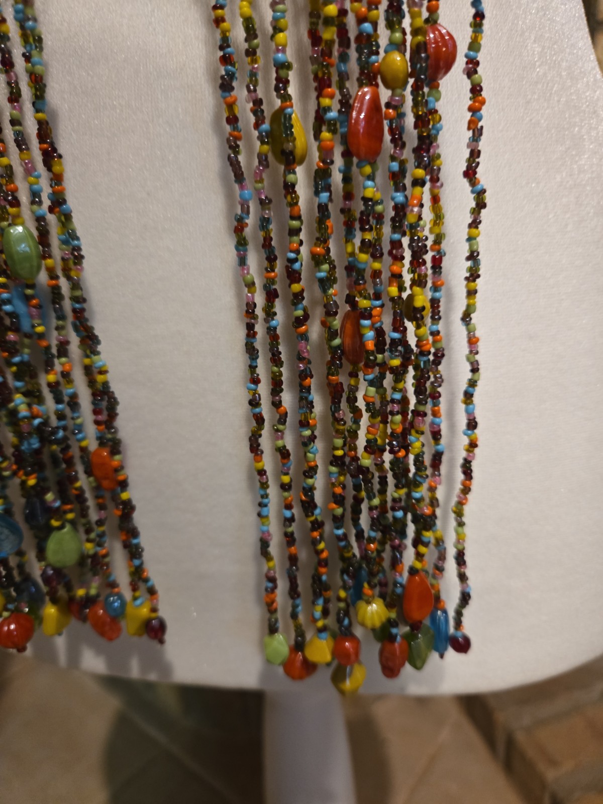 VTG Multi-Strand Glass Seed Bead Scarf Necklace Boho Open Wrap Fringe No Clasp