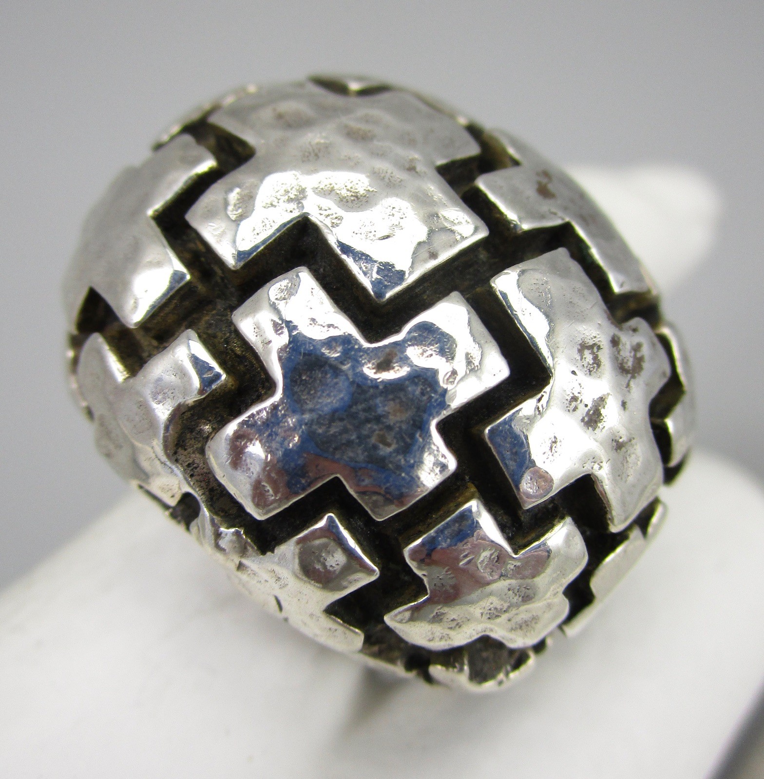 UNUSUAL DIAN MALOUF STERLING SILVER “PUZZLE CROSS” DESIGN STATEMENT RING SZ 5