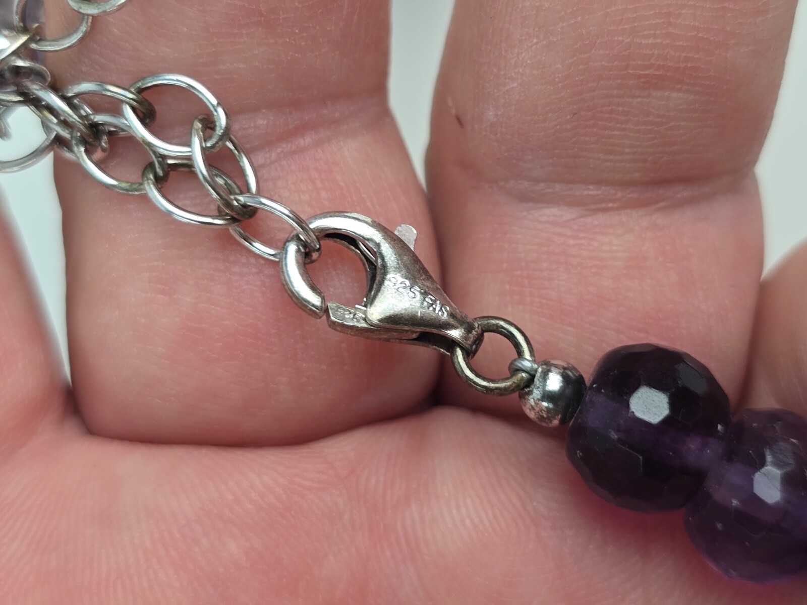 Sterling Silver Large Faceted Shades Purple Amethyst Graduated Bead Necklace 20″