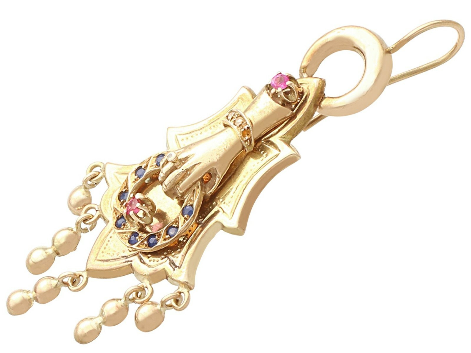 Antique 0.35ct Sapphire and 0.27ct Ruby, 14 ct Yellow Gold Earrings