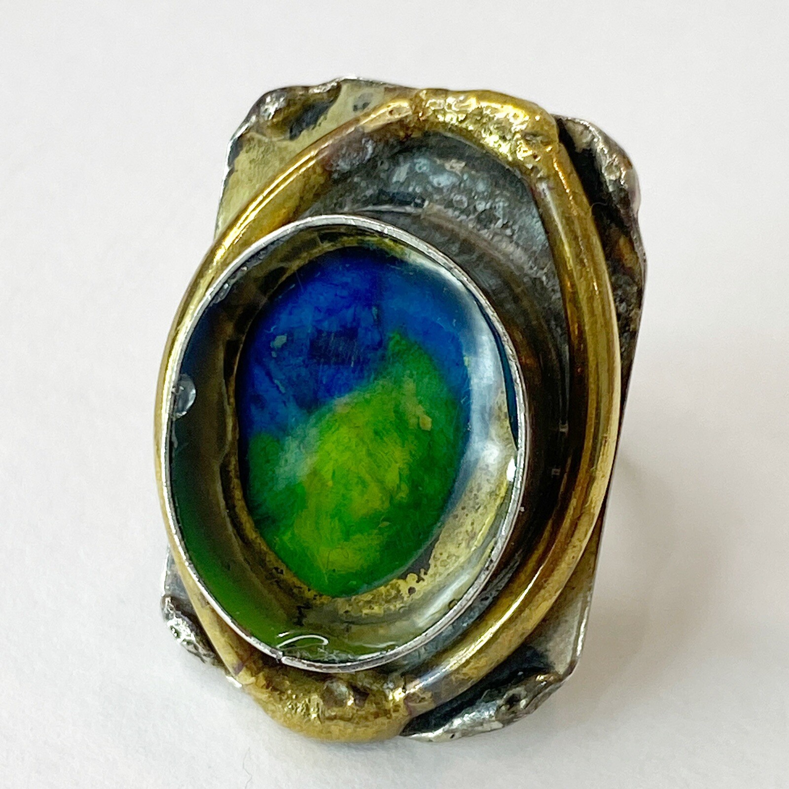Latappy French Vintage Brutalist Adjustable Statement Ring Resin Mixed Metal HTF