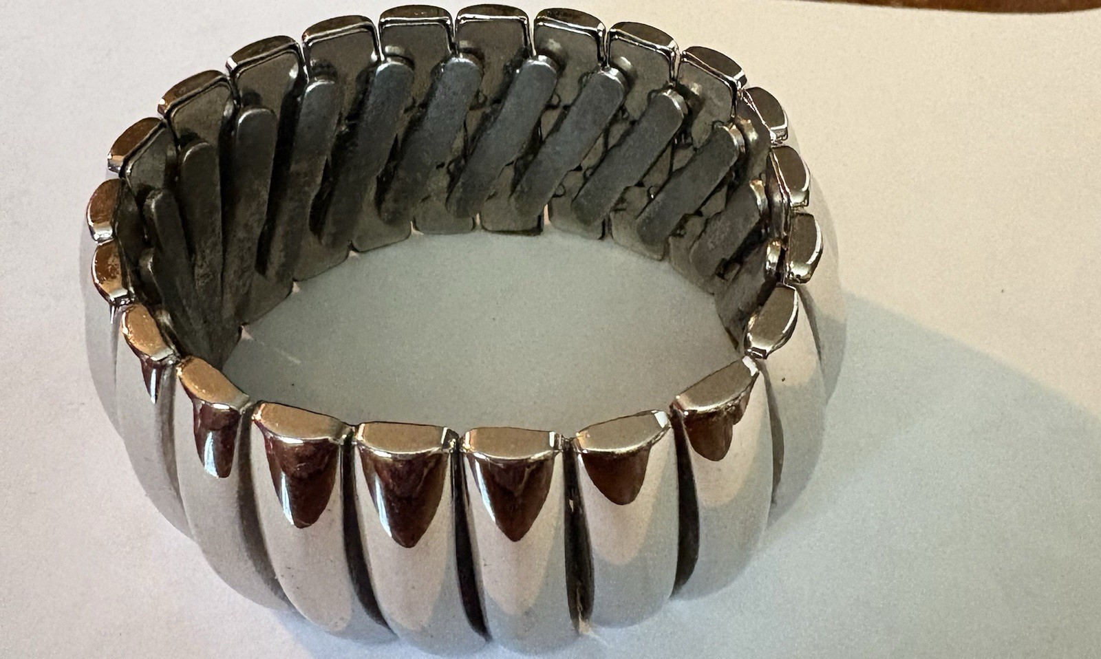 Vtg Bergere silver tone expandable stretch bracelet wide mid century modern