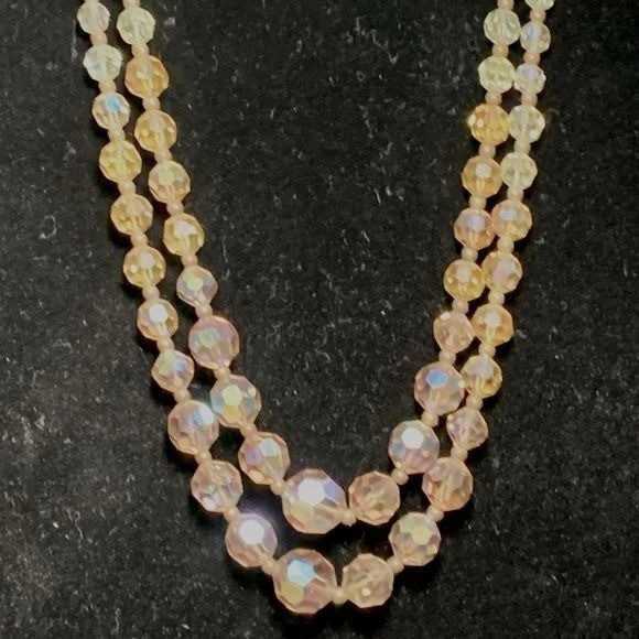 Vintage Faceted Crystal Bead Necklace With Aurora Borealis Finish 24″
