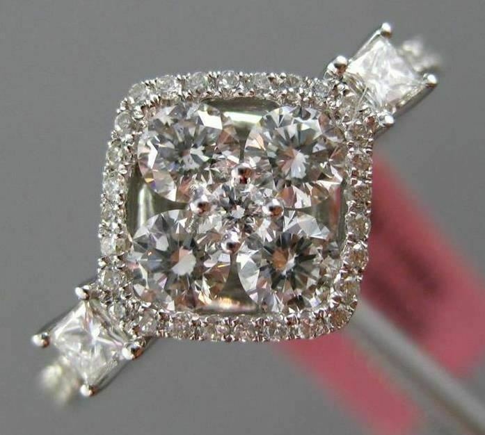 ESTATE .93CT DIAMOND 18KT WHITE GOLD 3D FLOWER SQUARE PROMISE RING F/G VVS/VS
