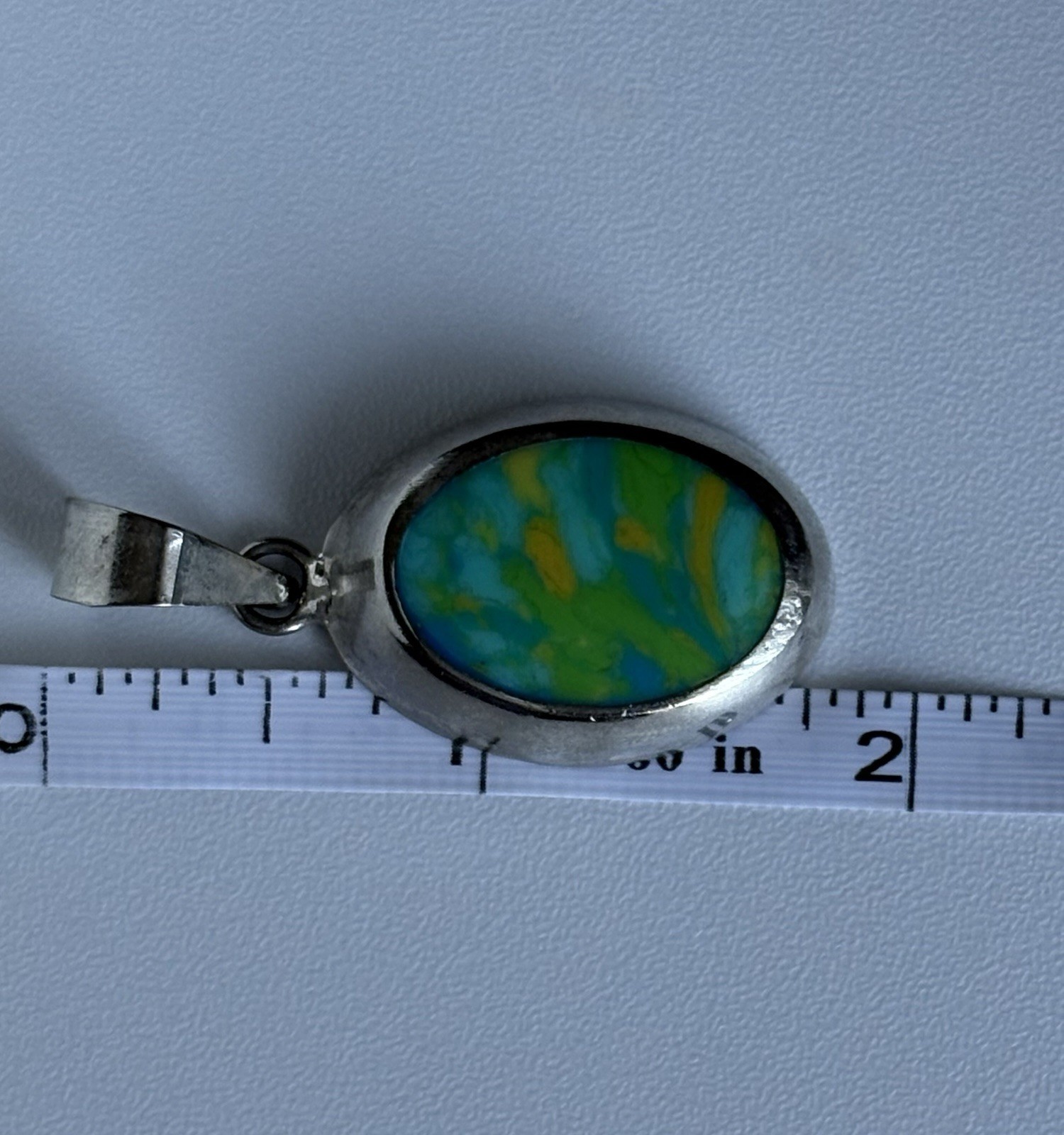 VTG 925 Sterling Silver Blue Yellow Green Vivid Art Enamel 1.75in Pendant 7.72g