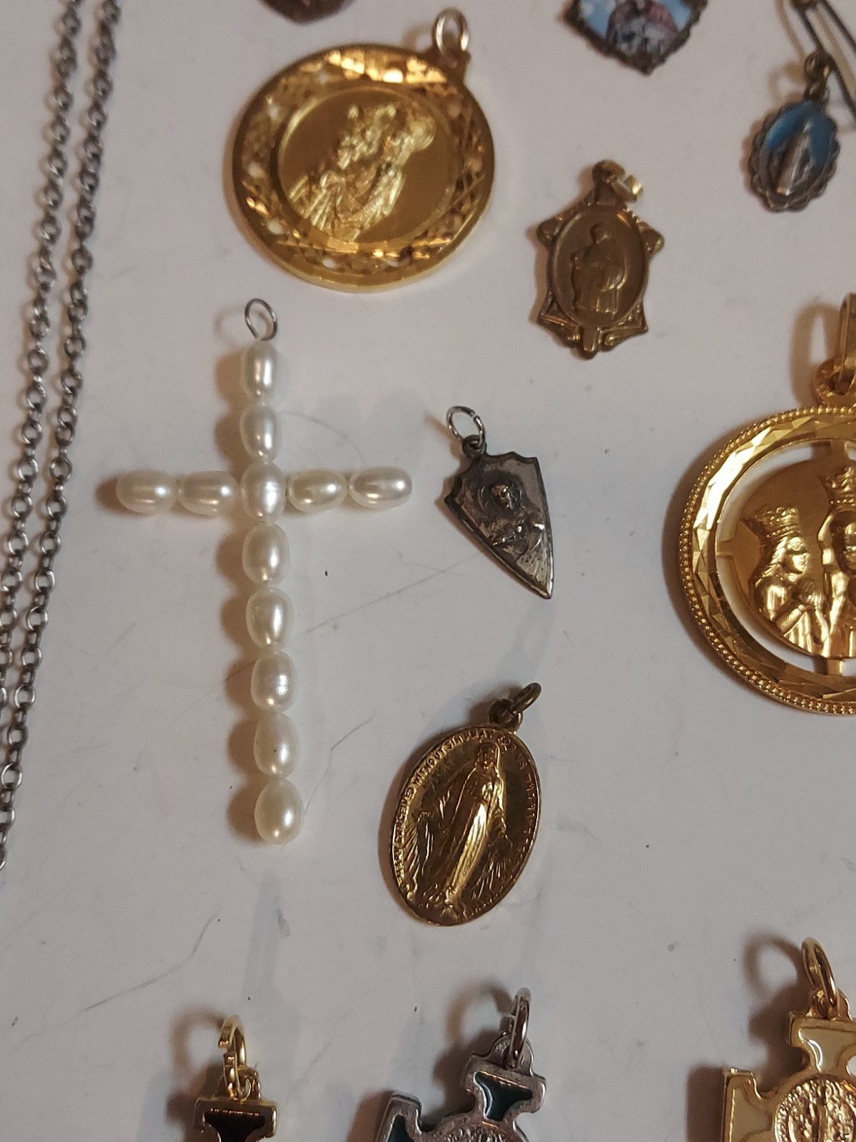 Huge Religious Lot Cross Rosary Beads Small Silver Pin Charms Mixed Lot 40 Pcs.