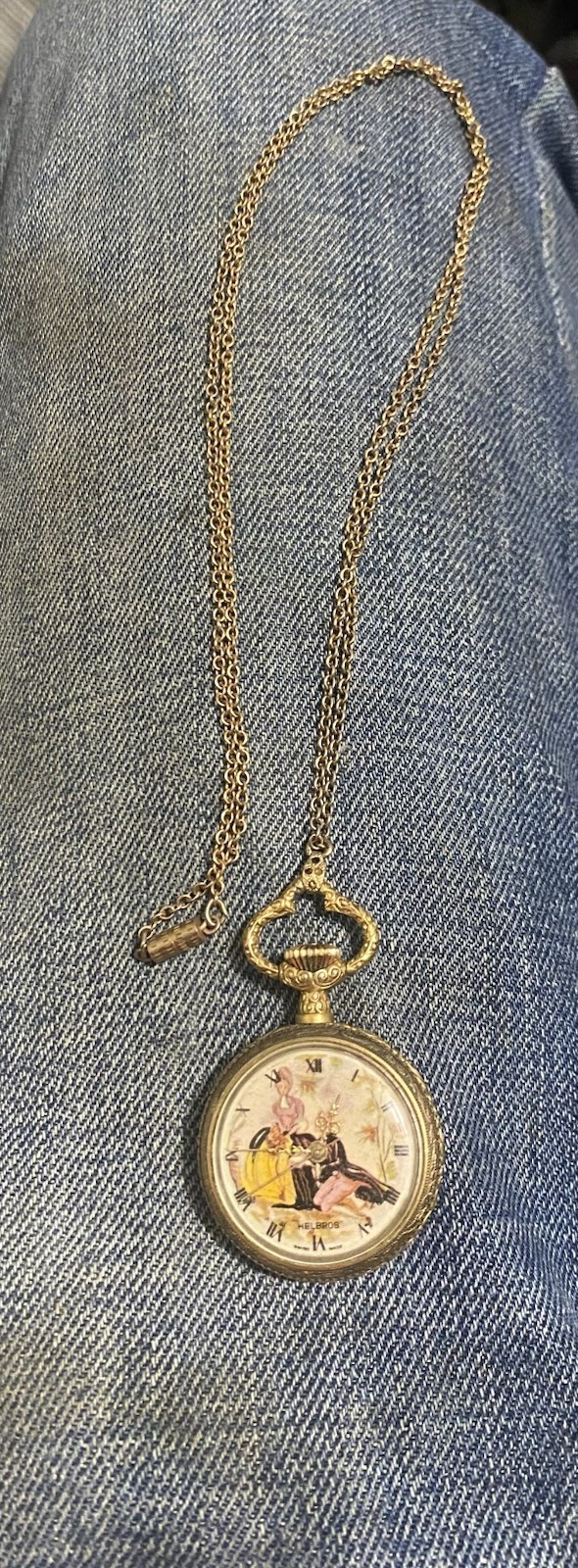 Vintage Helbros Pendant Pocket Watch 17J Elgin Swiss Movement Working 12k GF