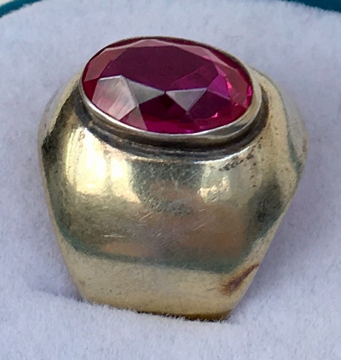 Ring № 16 Vintage Soviet Red Ruby Ring Silver Ring 875☆USSR Ring 7 size 6.95 gr