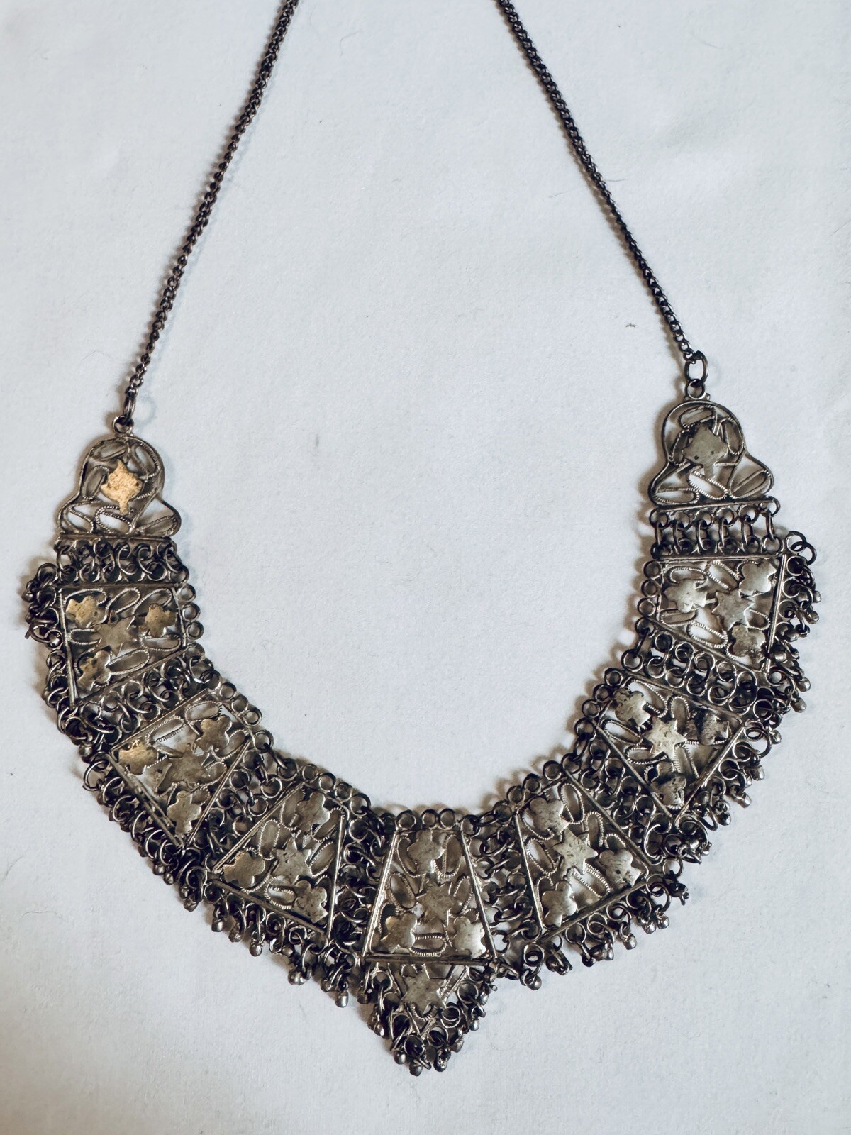 Vintage 70s Boho Necklace Indian Design Tin Or Pot Metal Great Piece