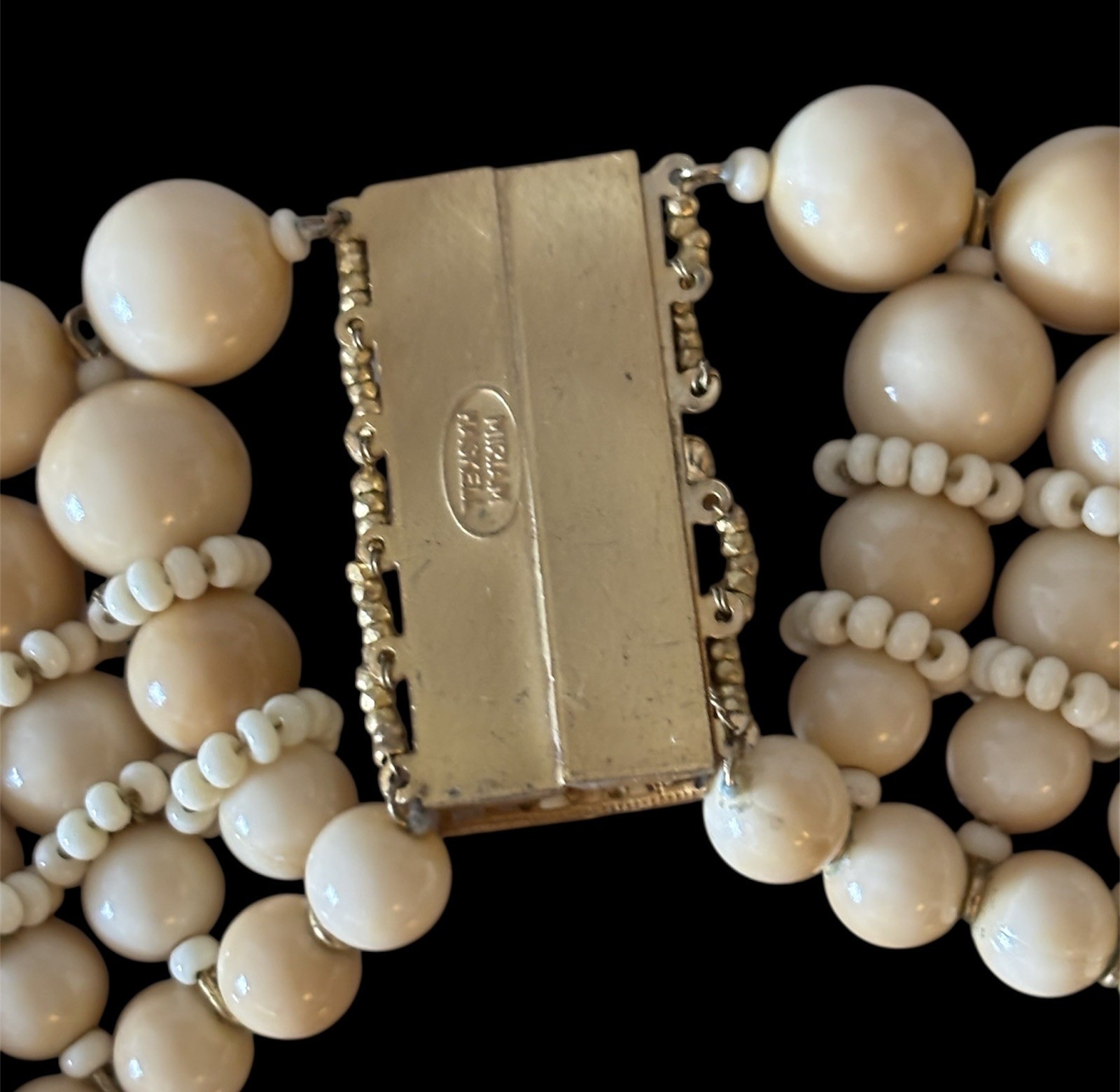 Vintage Miriam Haskell Wood Bead Bib Necklace