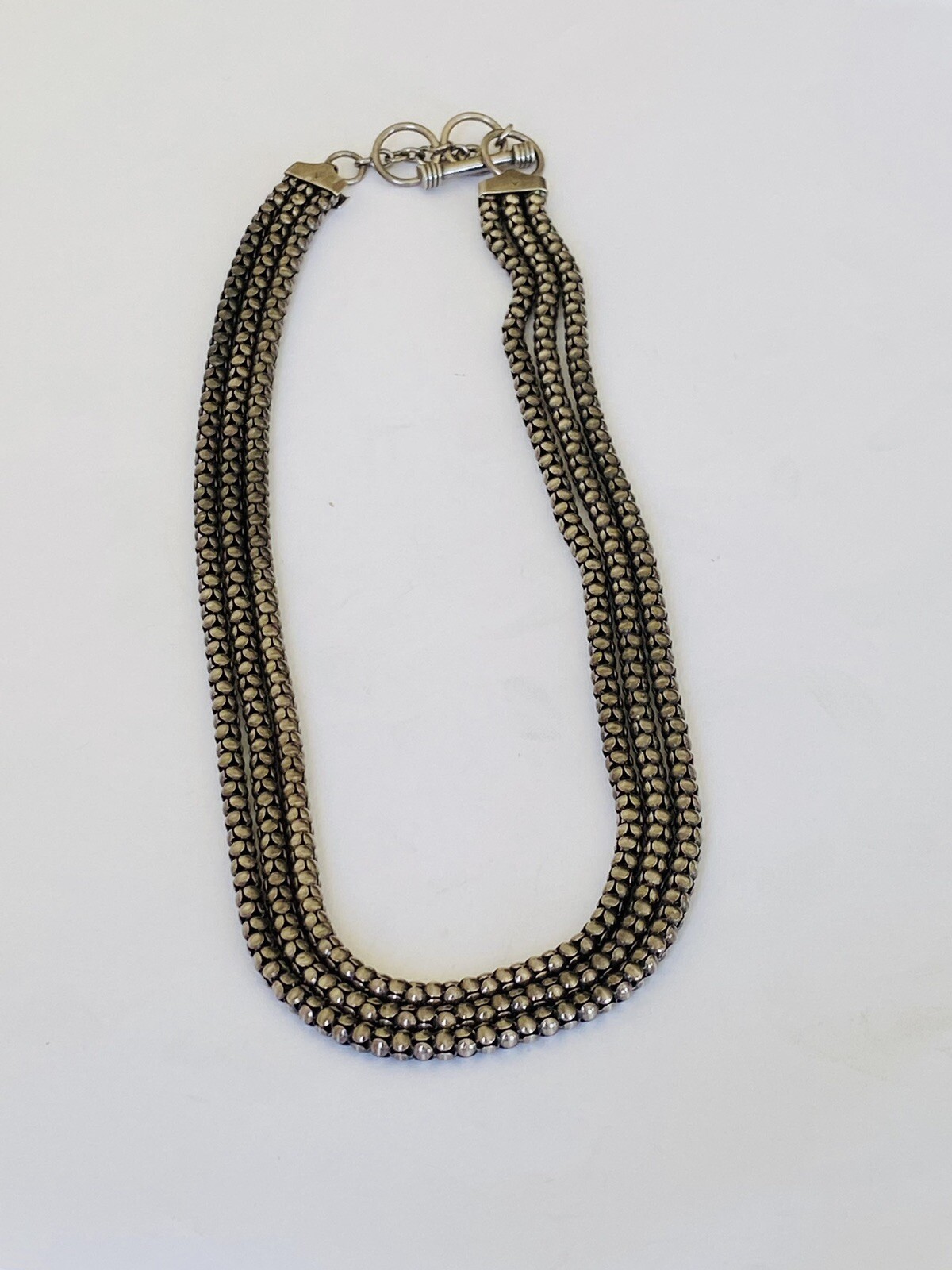 Vintage Italy Sterling Silver 3-Strands Popcorn Chain Toggle Necklace 36-Grams