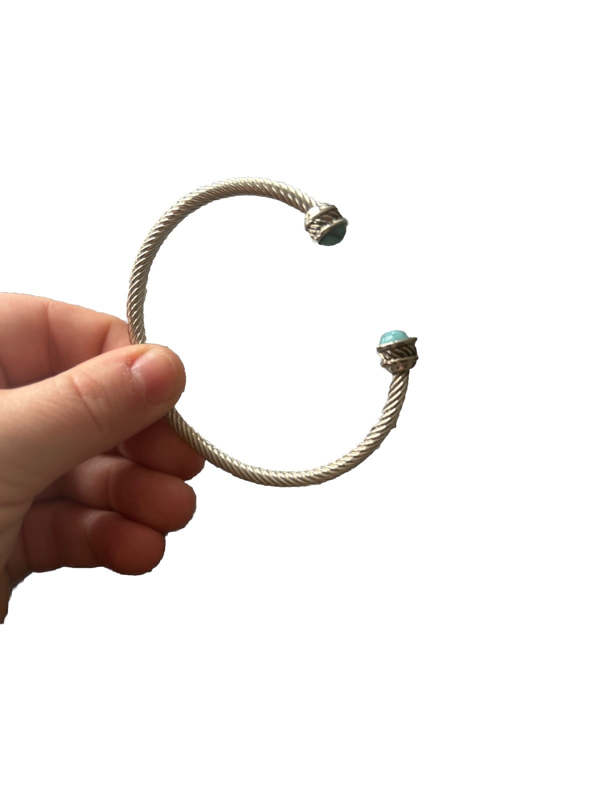 Vintage Silver Twist Rope Bracelet with Turquoise Stone Adjustable