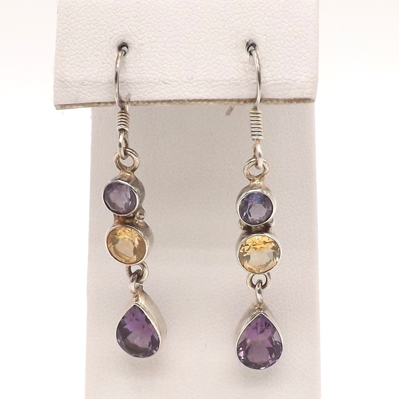 Sterling Silver Natural Iolite Citrine Amethyst Dangle Earrings