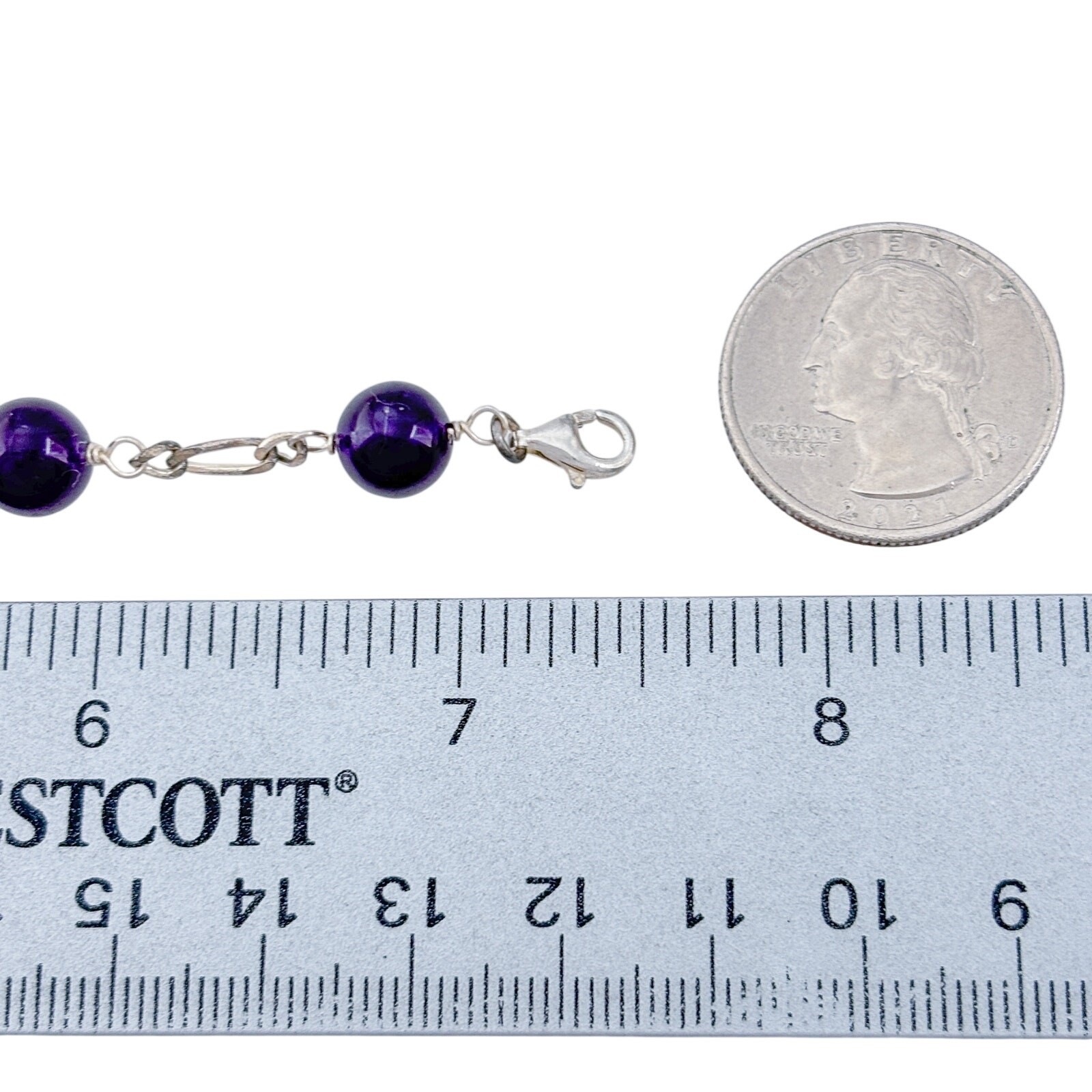 Vintage Sterling Silver 925 Amethyst Bead Bracelet 7.25″