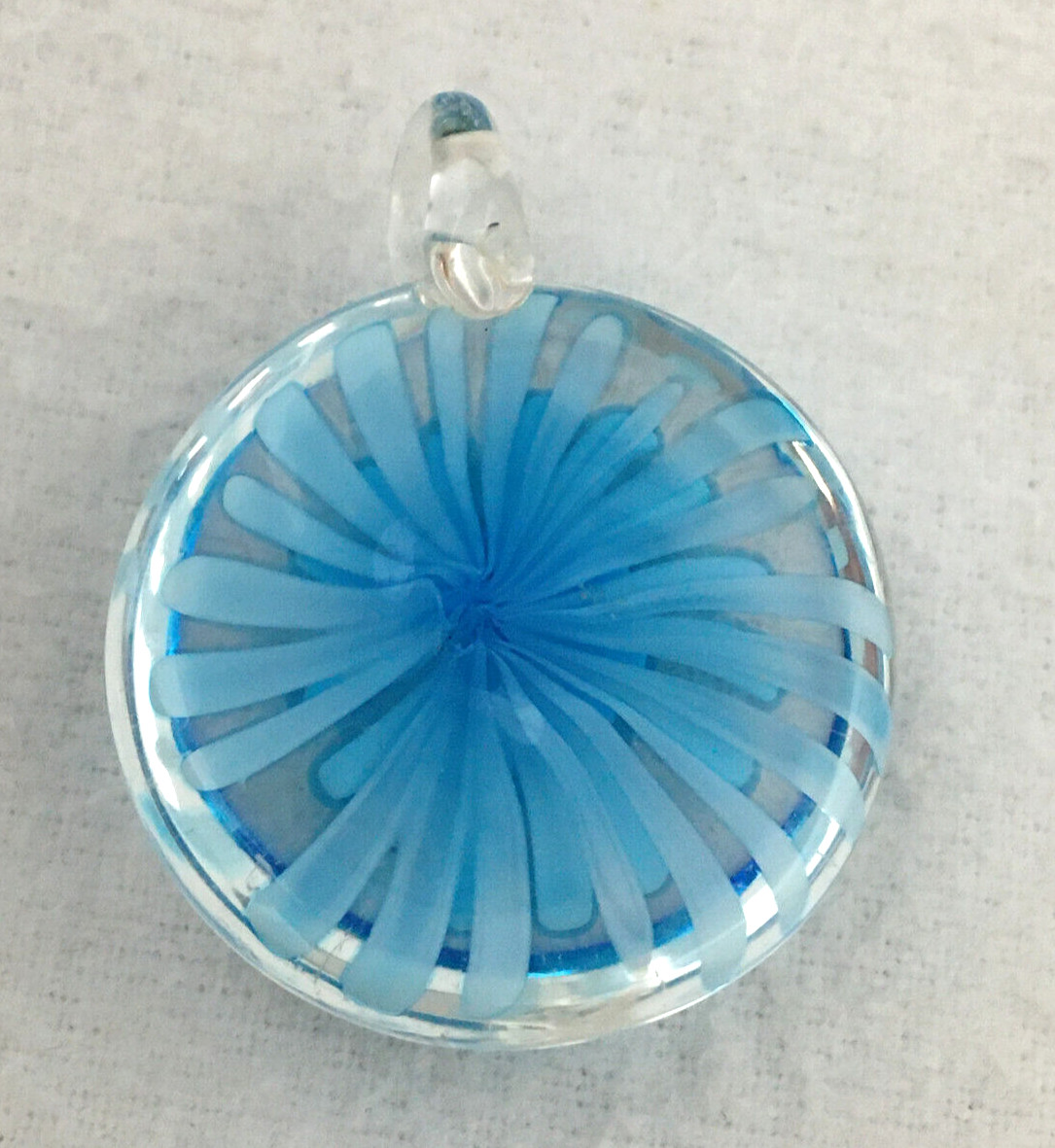 Lot of 3 Abstract Art Glass Pendants Modern Unique Blue White Foil Clear 3D