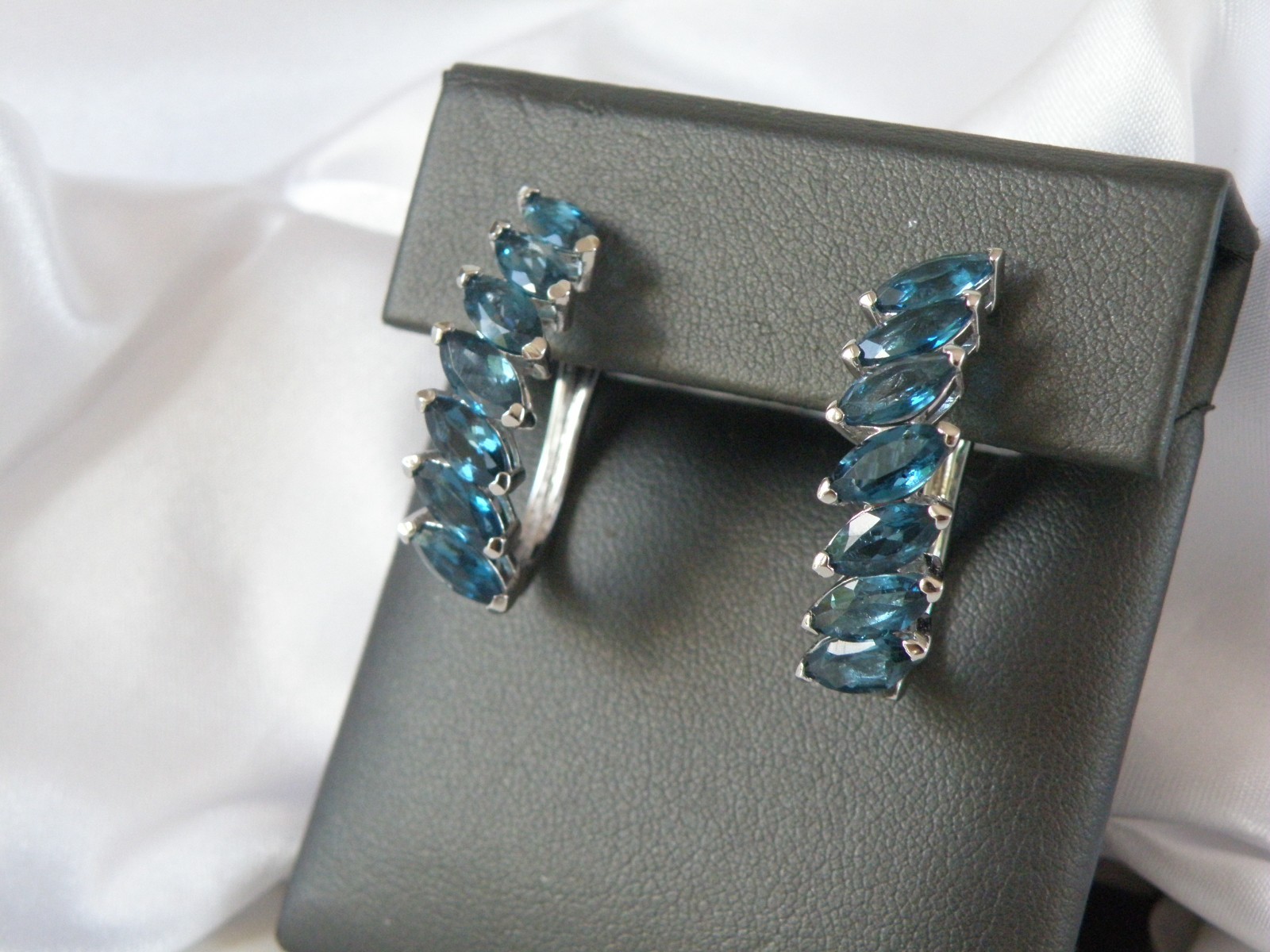 Vintage Sterling Silver 925 Natural Heated London Blue Topaz Dangle Earrings