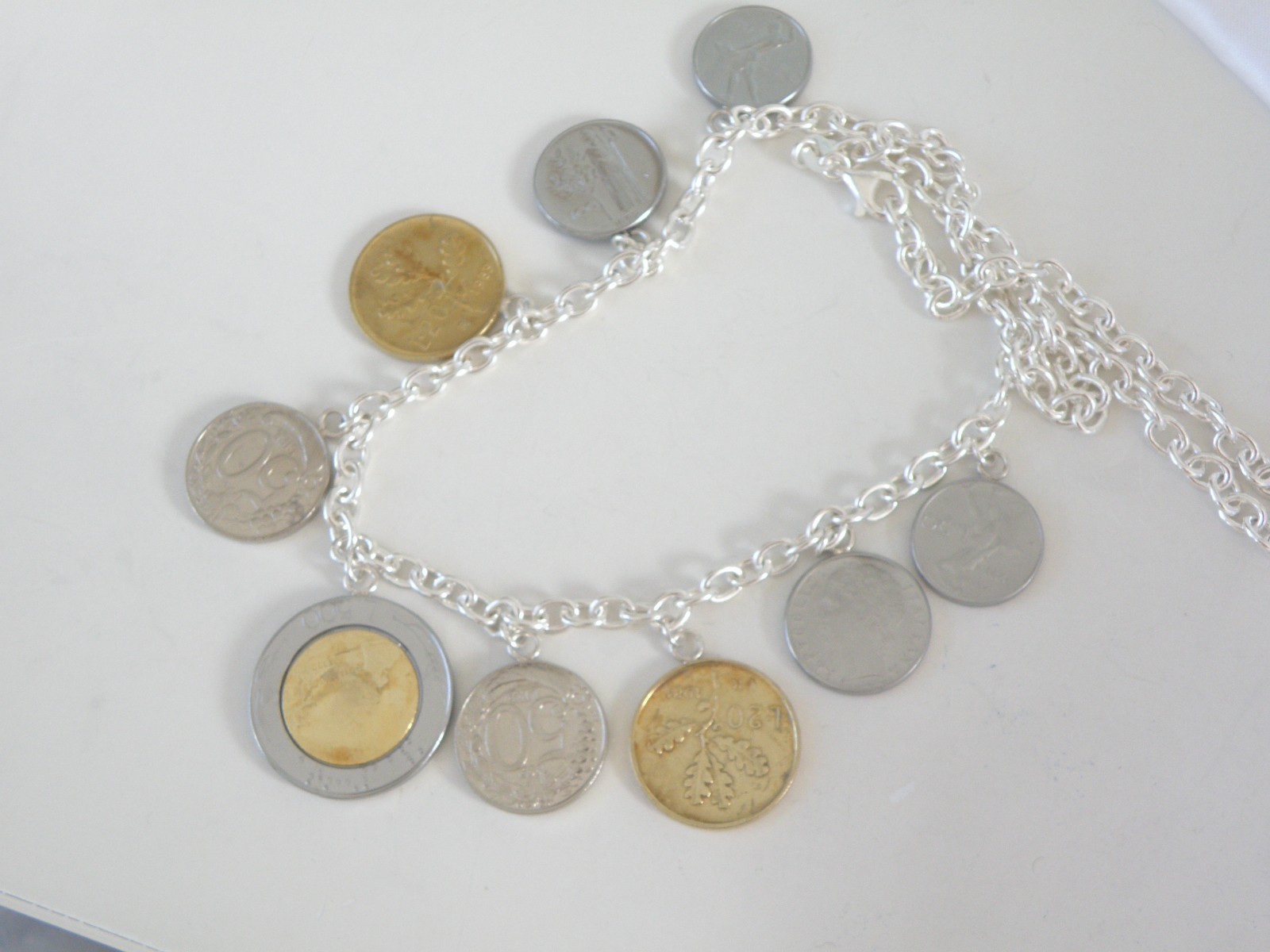Milor Italy Sterling Silver 925 Italian Coin Charm Rolo Link Heavy Necklace 20″