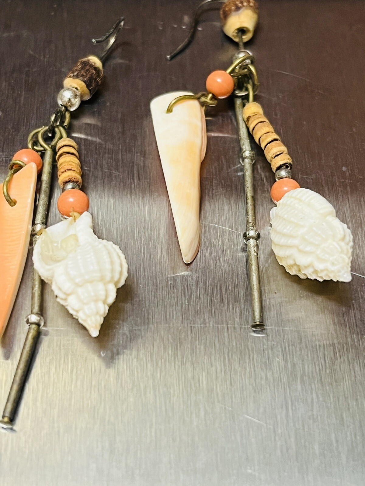 Sea SHELLS vintage Hook EARRINGS pierced long dangle handmade