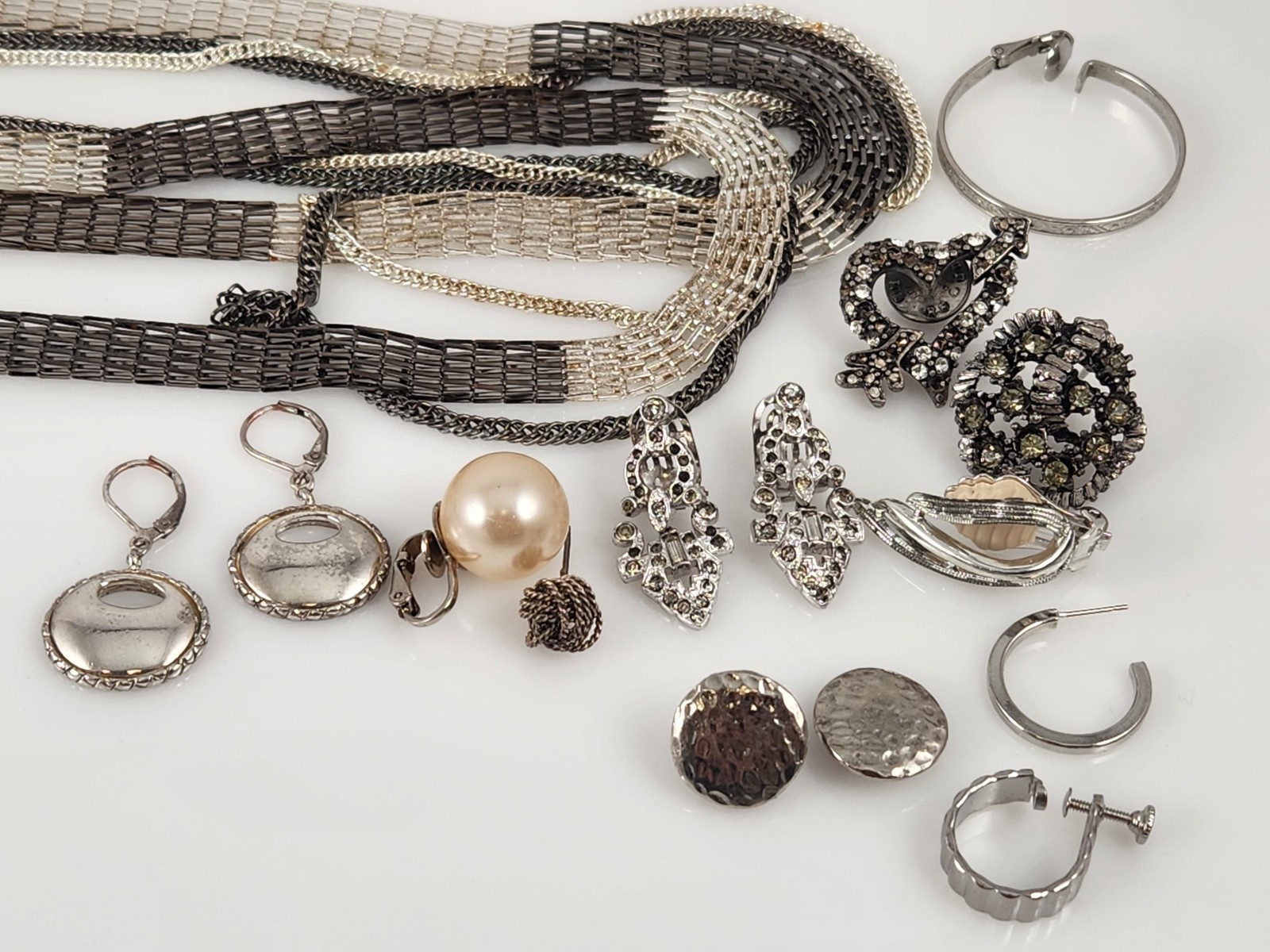 Vintage Silver Tone Jewelry lot butterfly brooch chain earrings bracelets crafts