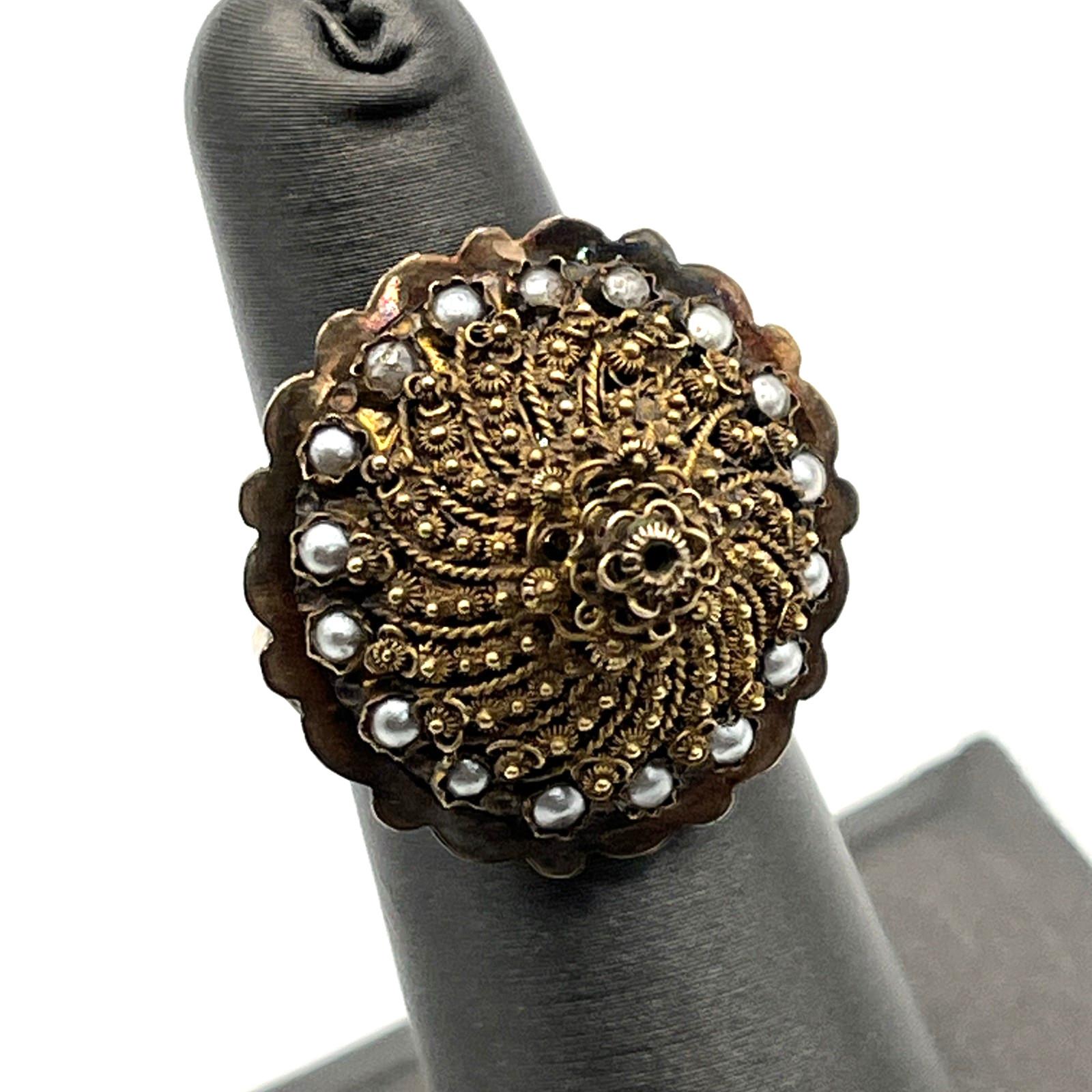 Antique 14k Seed Pearl Cannetille Ring Size 6