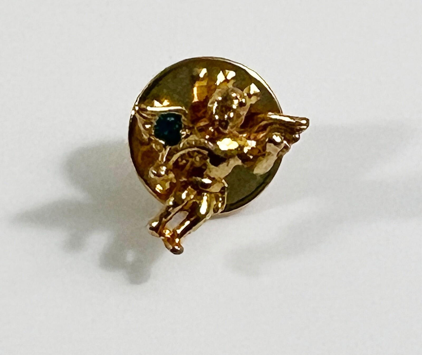Angel Green GemStone Guardian Angel Lapel Pin Gold Toned