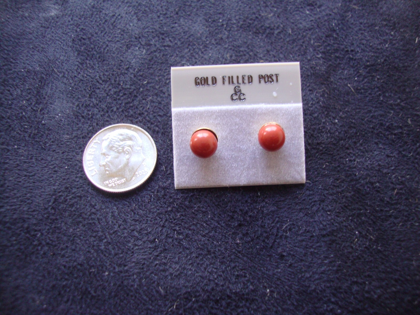 VINTAGE 1970s CLASSIC RED JASPER 6MM BALL GOLD FILLED POST STUD EARRINGS