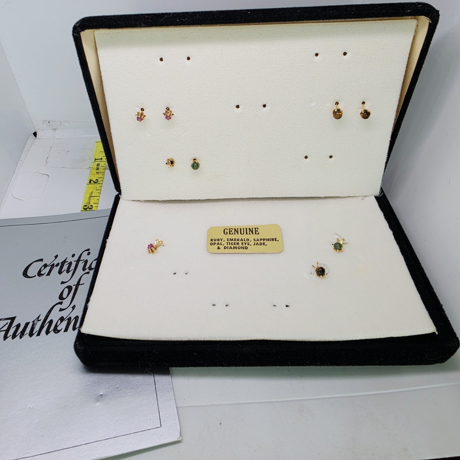 Vtg Nikolas Genuine Gemstone Pendant Earring Set Ruby Tigers Eye Jade New In Box
