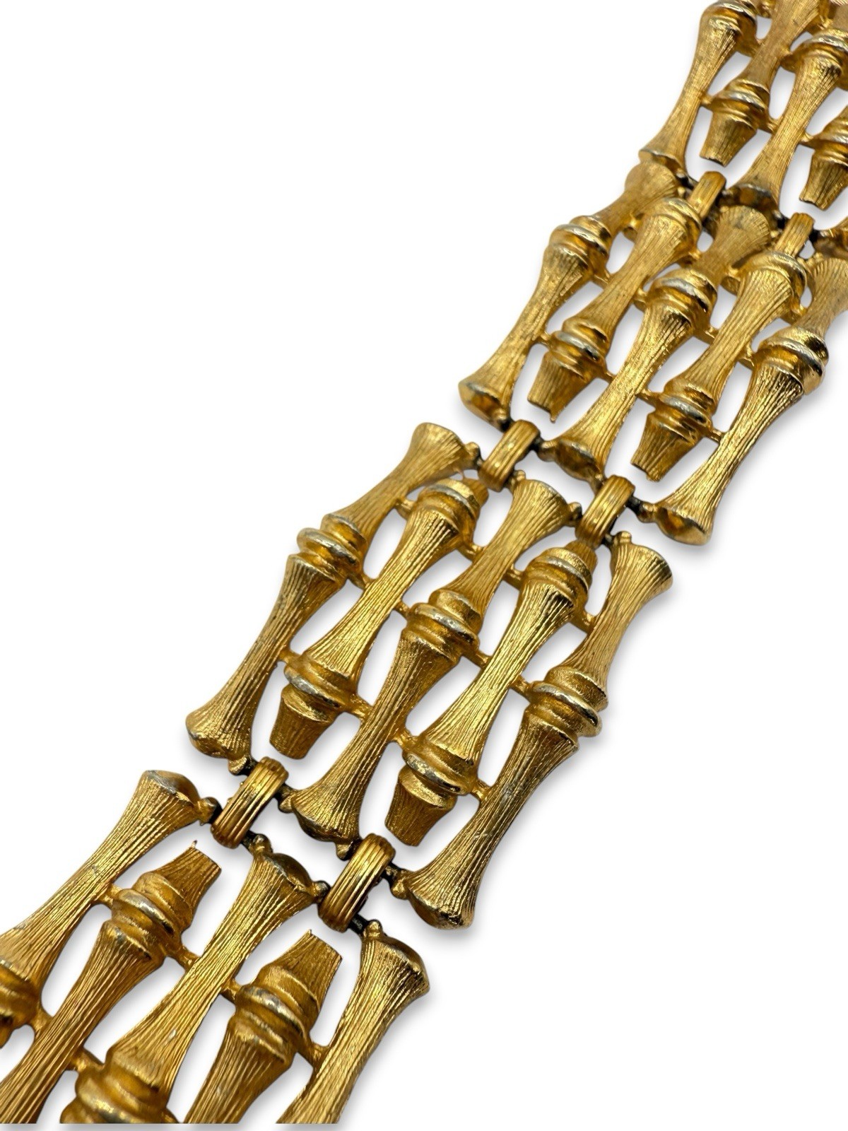 Vintage 70’s Gold Tone Bamboo Textured Panel Bracelet By Emmons