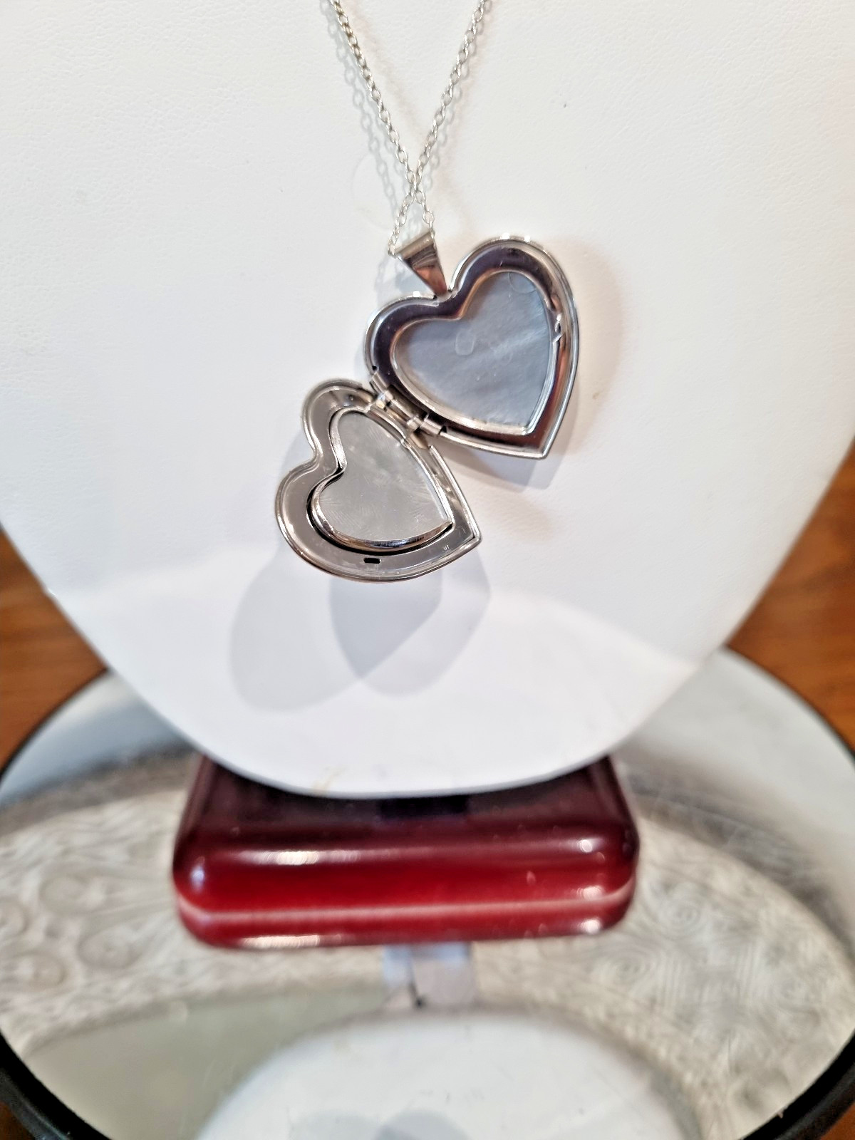 Vintage Sterling Silver Large Heart Rare 4 Photo Locket Chain USA made See Video