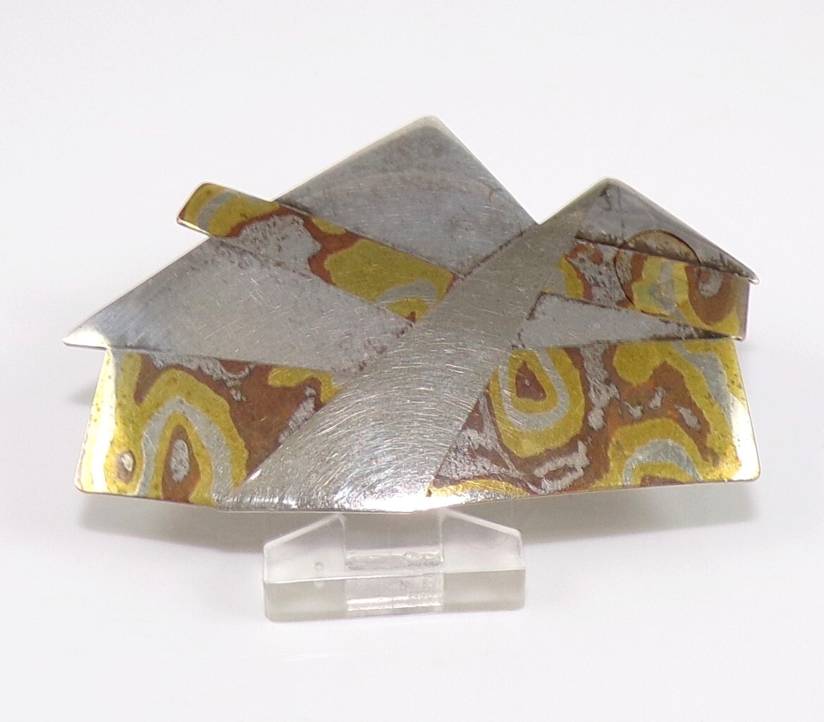 S. Walker Sterling Silver Mixed Metal Mid Century Modern Abstract Pin Brooch FZZ