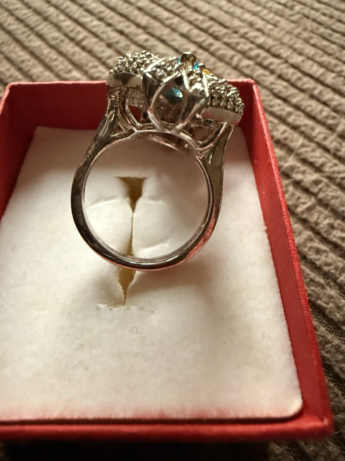 Silver Cocktail Ring with Multicolor Gemstones, Marquise Blue Center Stone