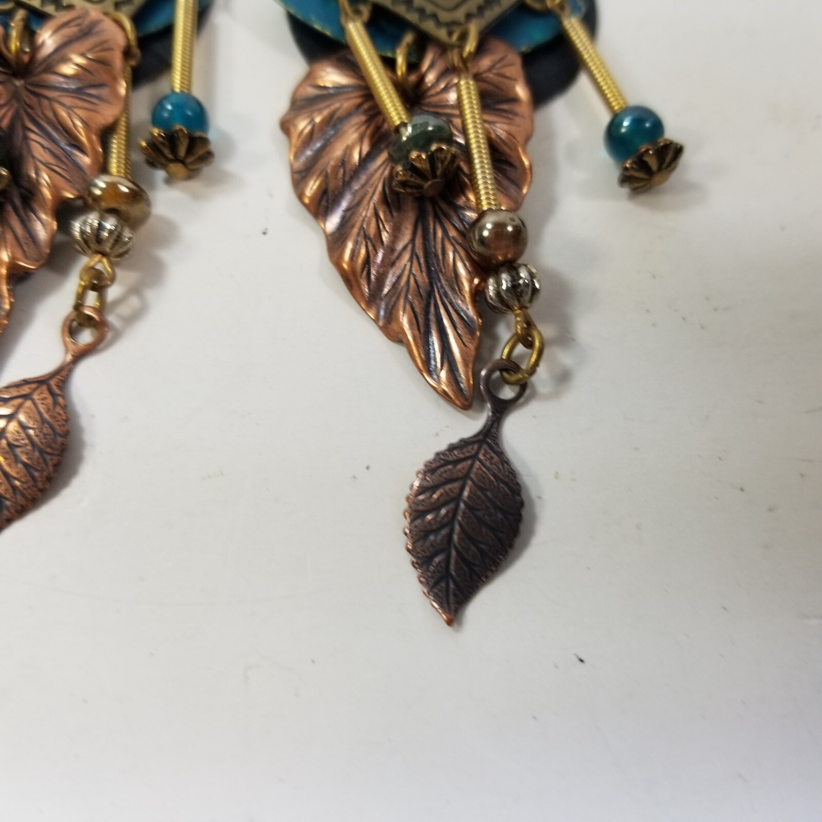 Newpro Dangle Earrings Vintage Metal Beaded Tribal Leaf Leaves Southwestern