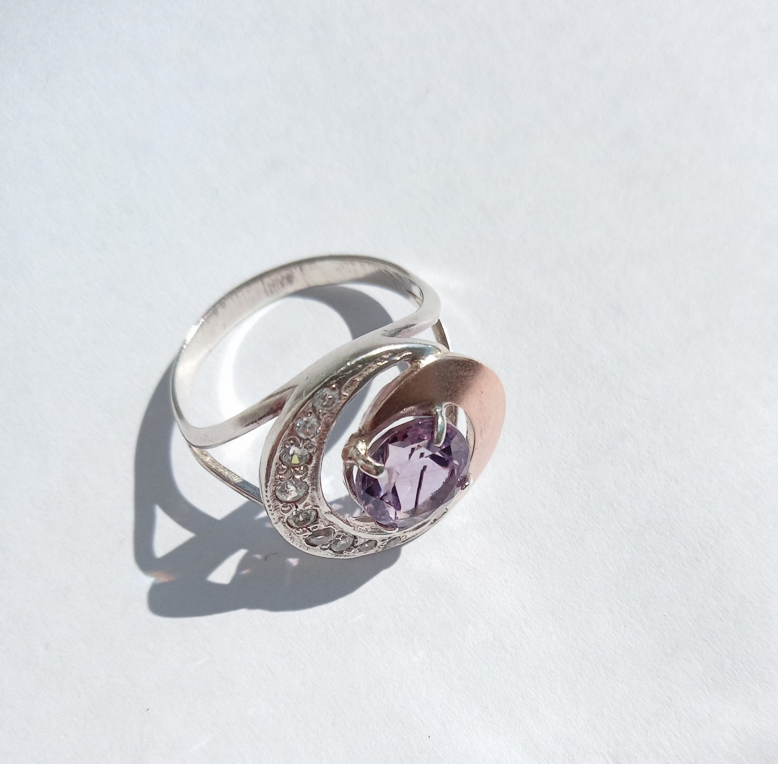 Vintage Ring Purple stone Sterling Silver 925 Gold 375 test Women Jewelry size 8