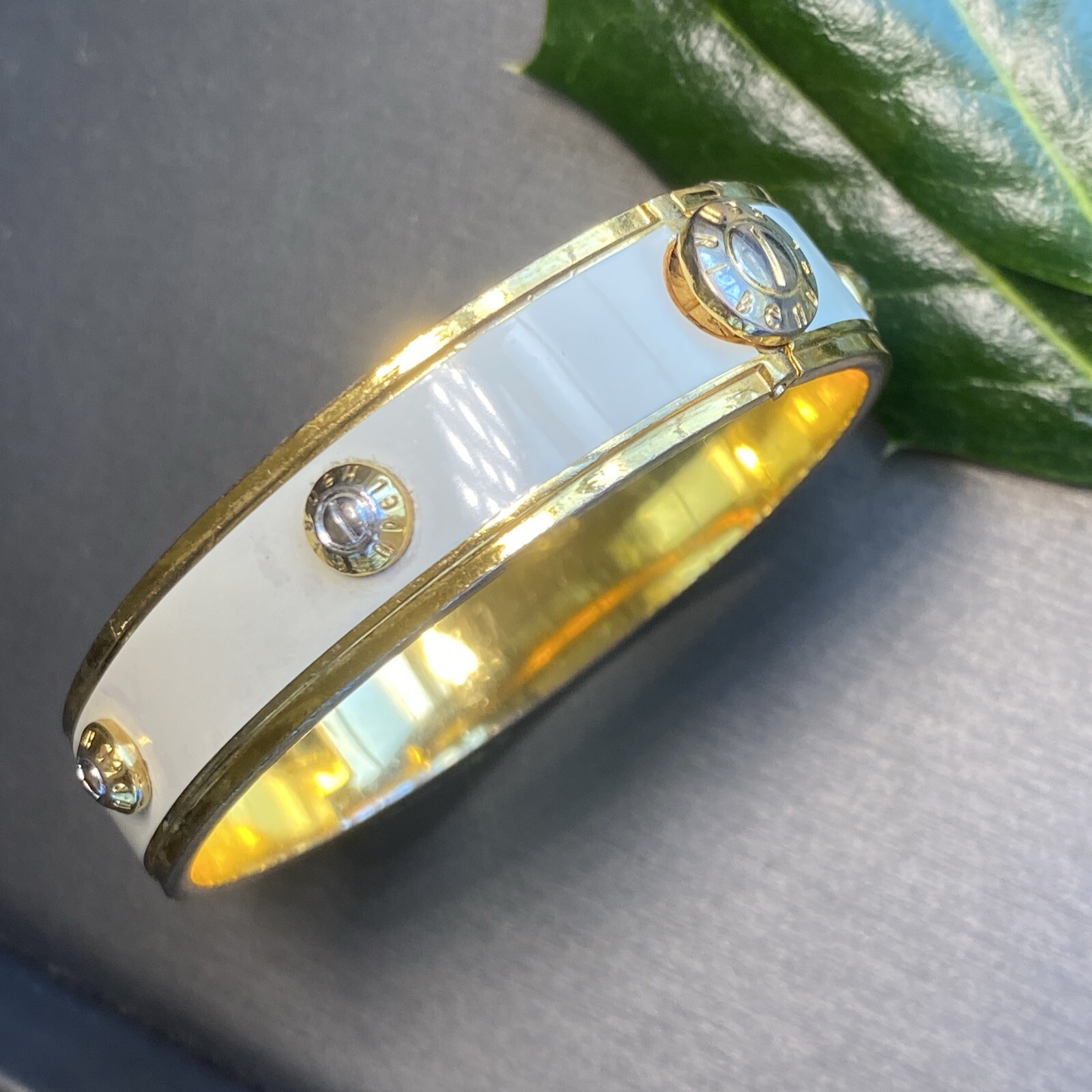 Vintage Henri Bendel Bangle Bracelet Estate Jewelry Pre-Owned Enamel Screw Logo