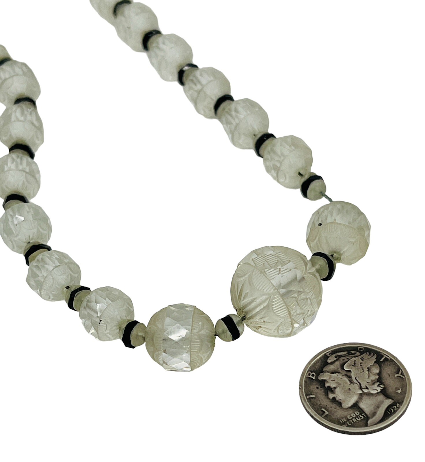 Antique Art Deco Circa 1920 Graduated Faceted Cut Czech Glass Bead Necklace 15”